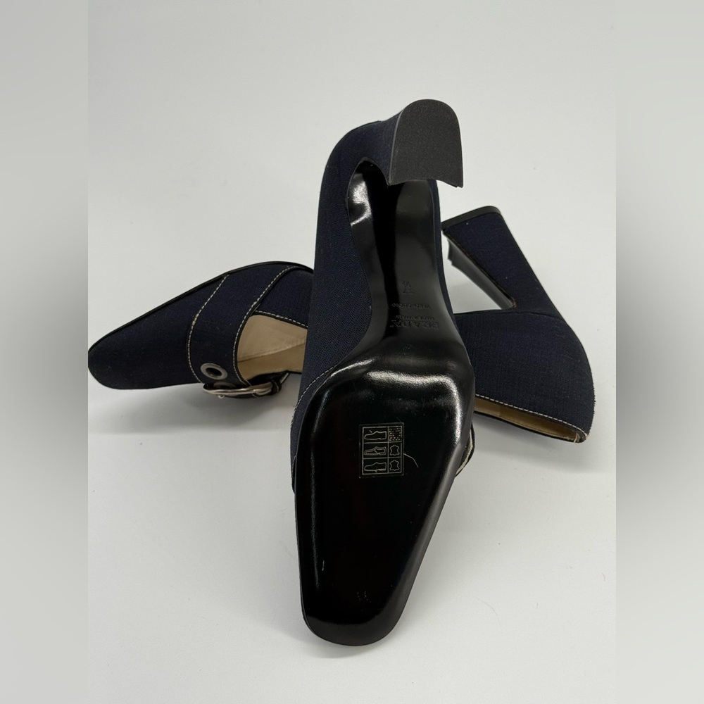 Prada Calzature Donna Linen and Leather Buckle Heels Size EU 37 1/2 - Picture 5 of 9